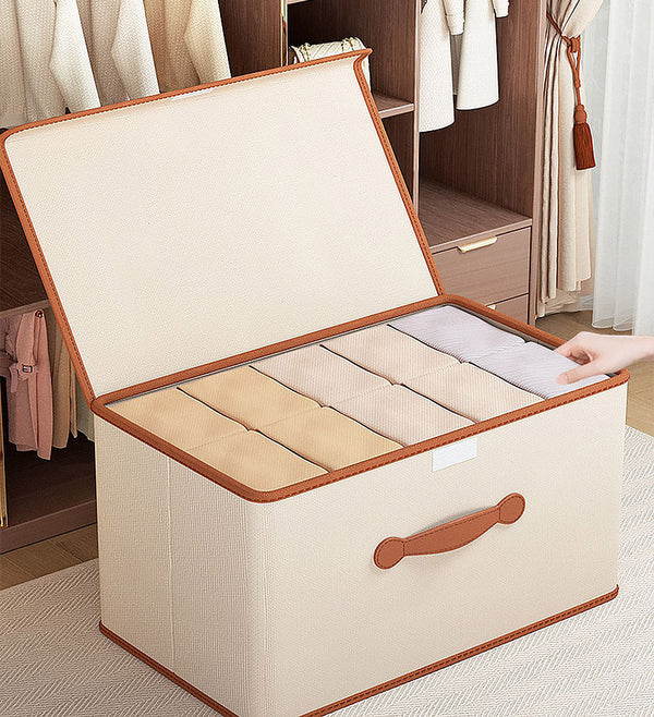 Collapsible Storage Boxes with Lids and Leather Handle