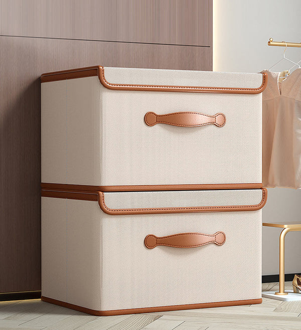 Collapsible Storage Boxes with Lids and Leather Handle