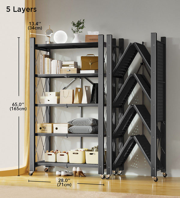 Heavy Duty Foldable Metal Organizer Shelves with Wheels