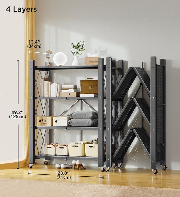 Heavy Duty Foldable Metal Organizer Shelves with Wheels