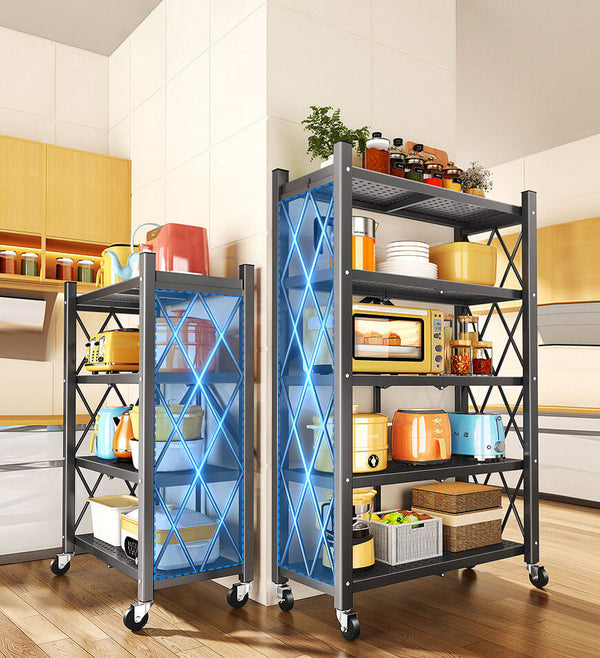 Heavy Duty Foldable Metal Organizer Shelves with Wheels